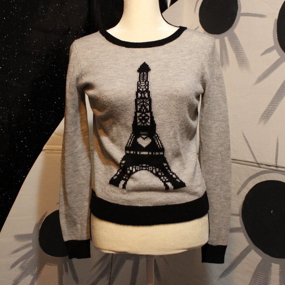 paris eiffel tower gray knit sweater